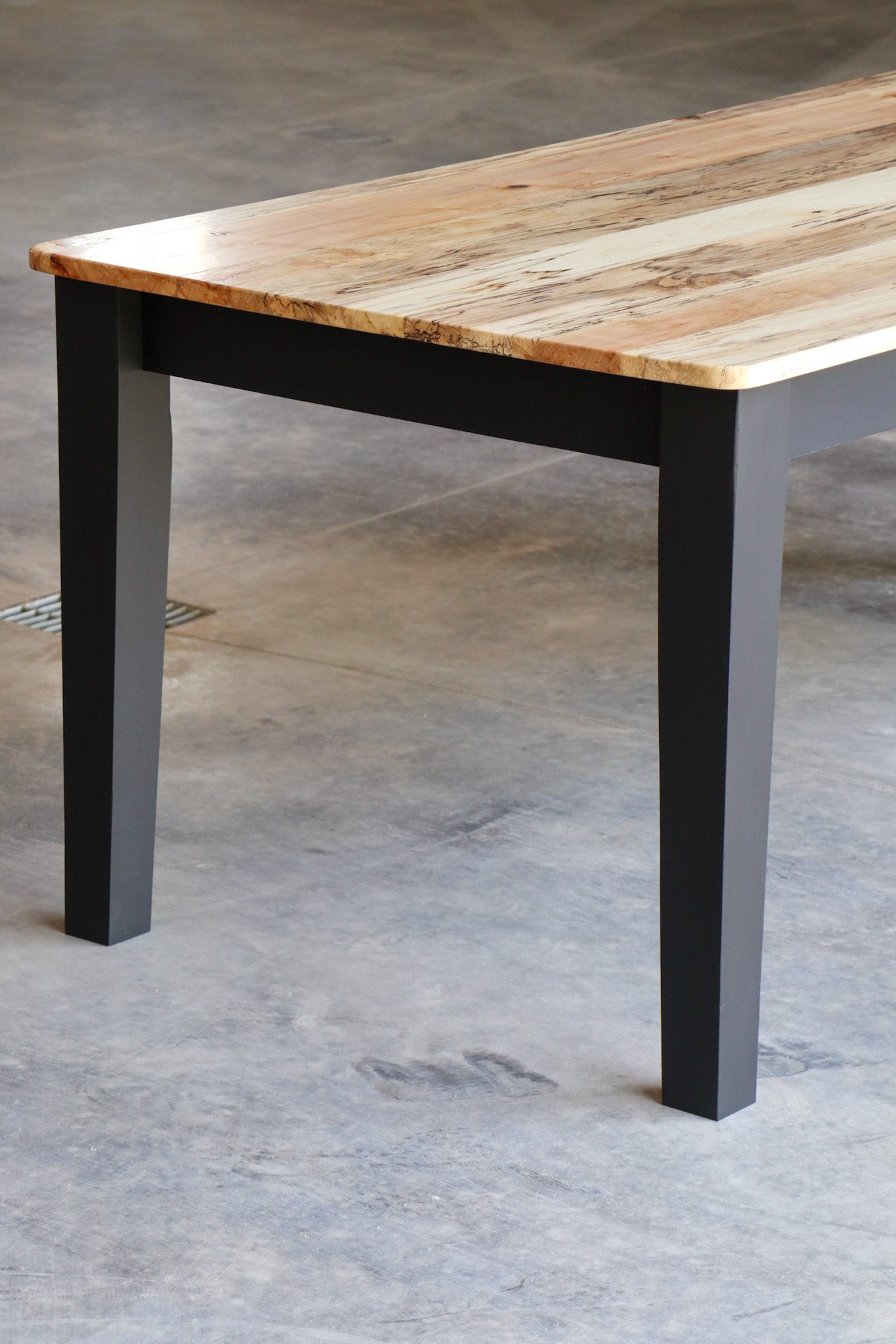 Spalted Maple Modern Shaker Dining Table, Flat Black Paint