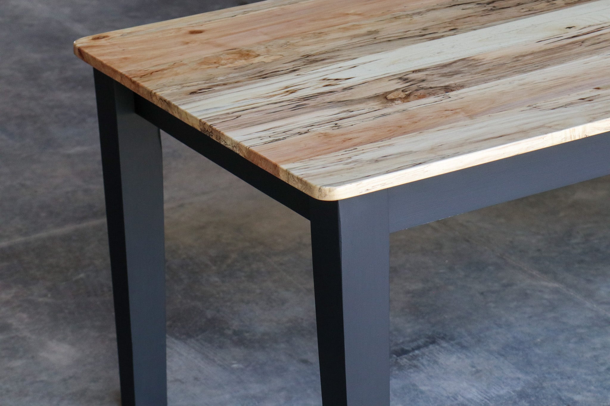 Spalted Maple Modern Shaker Dining Table, Flat Black Paint