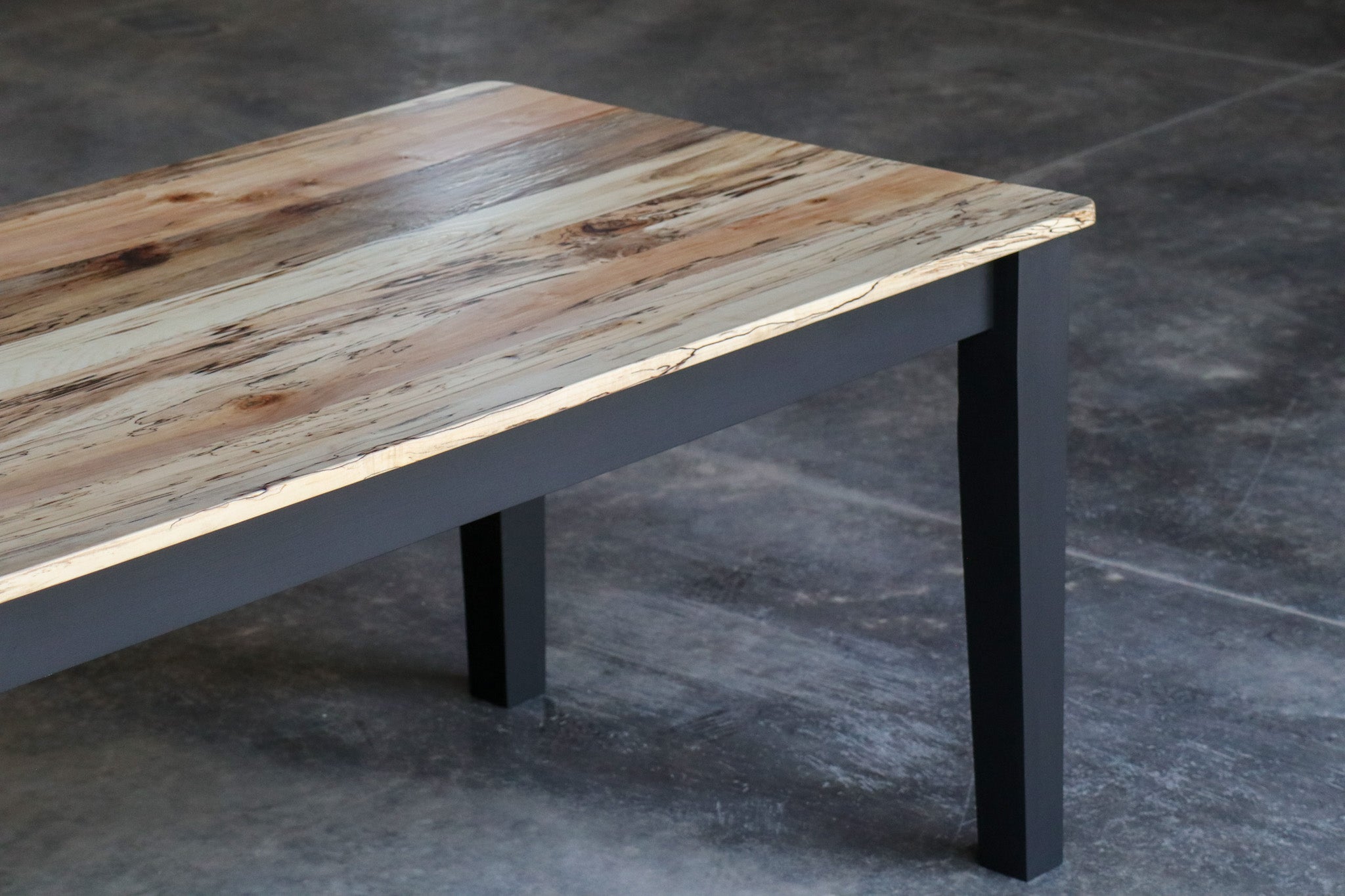 Spalted Maple Modern Shaker Dining Table, Flat Black Paint