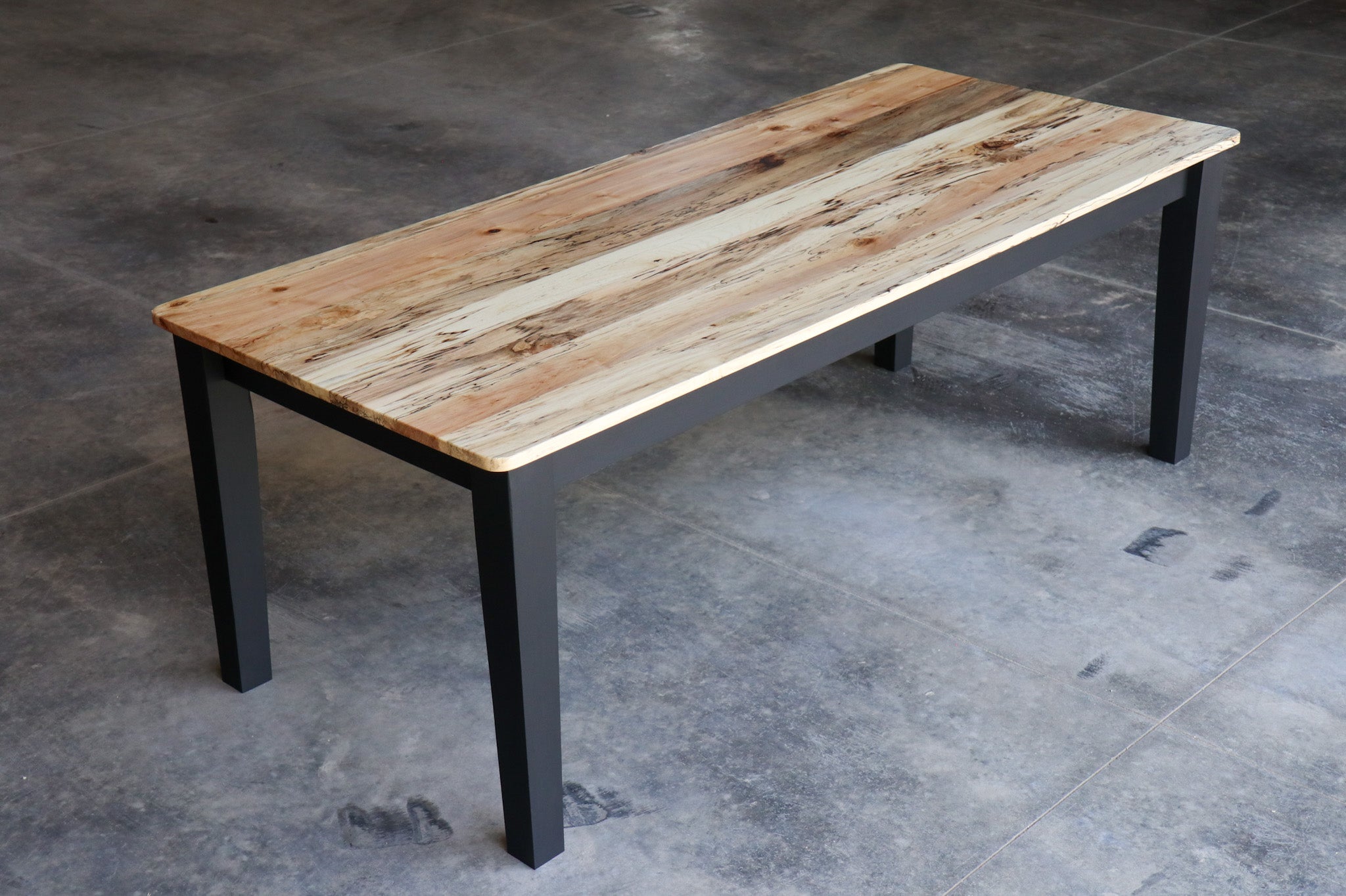 Spalted Maple Modern Shaker Dining Table, Flat Black Paint