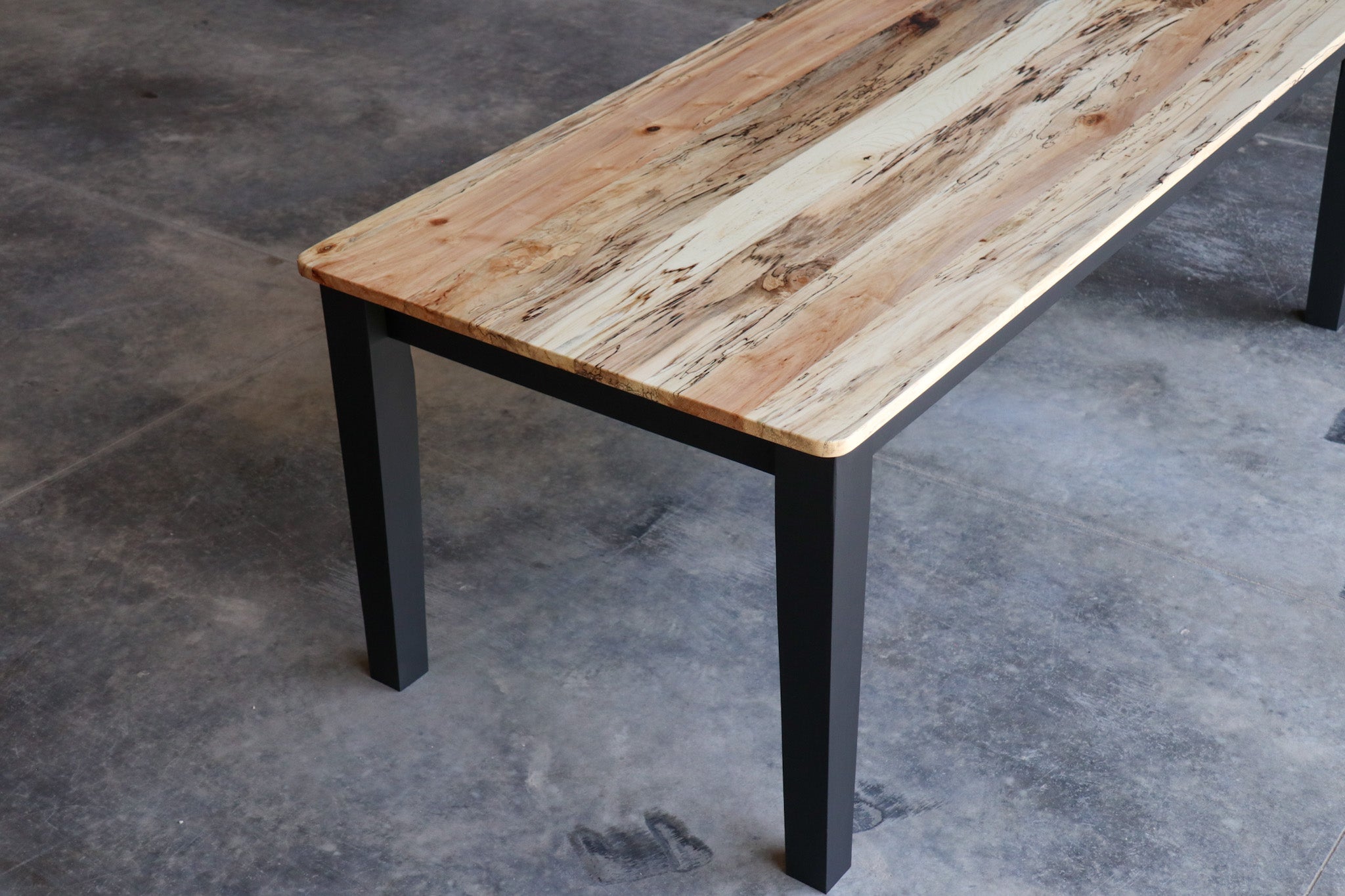 Spalted Maple Modern Shaker Dining Table, Flat Black Paint