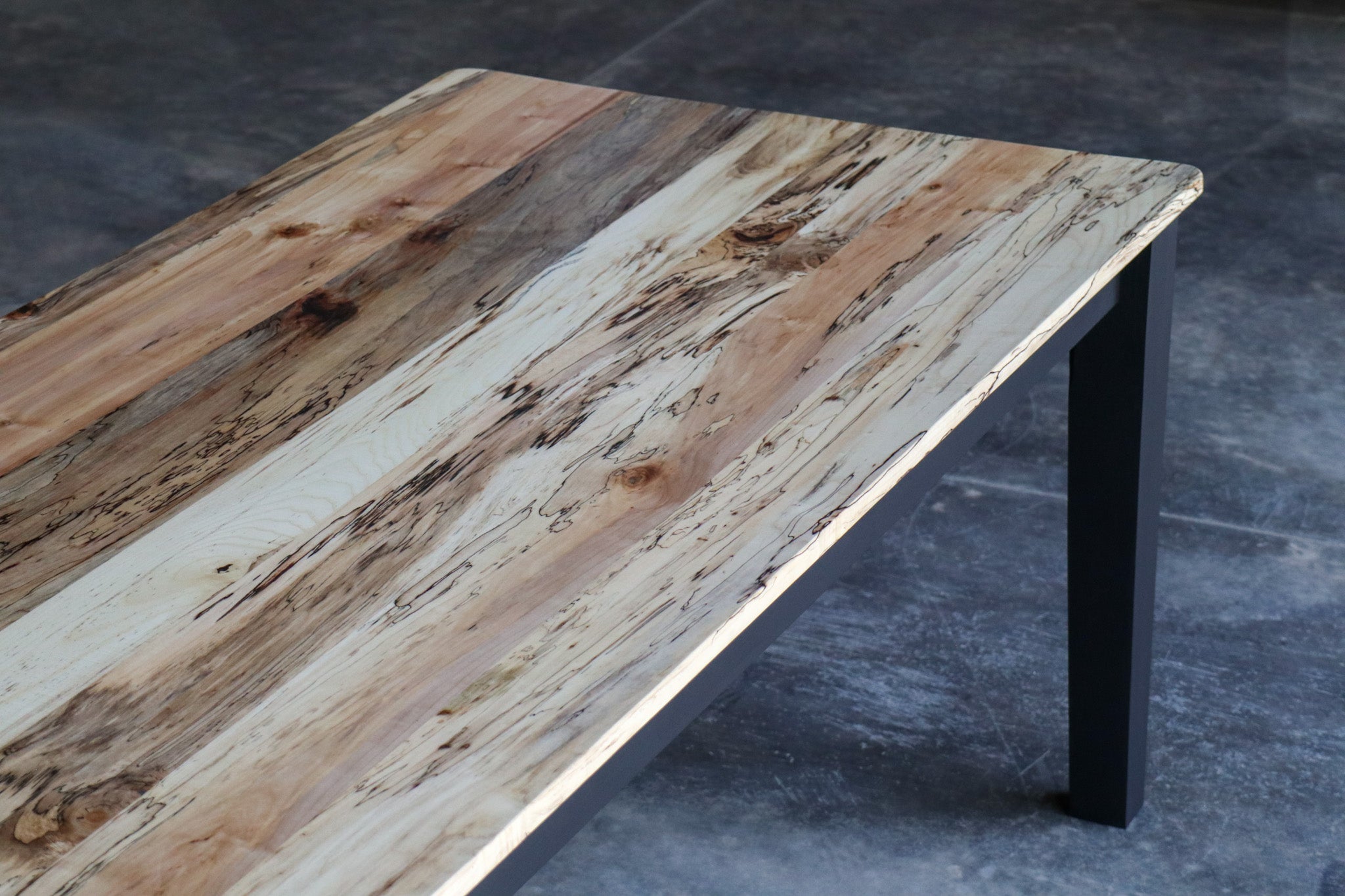 Spalted Maple Modern Shaker Dining Table, Flat Black Paint