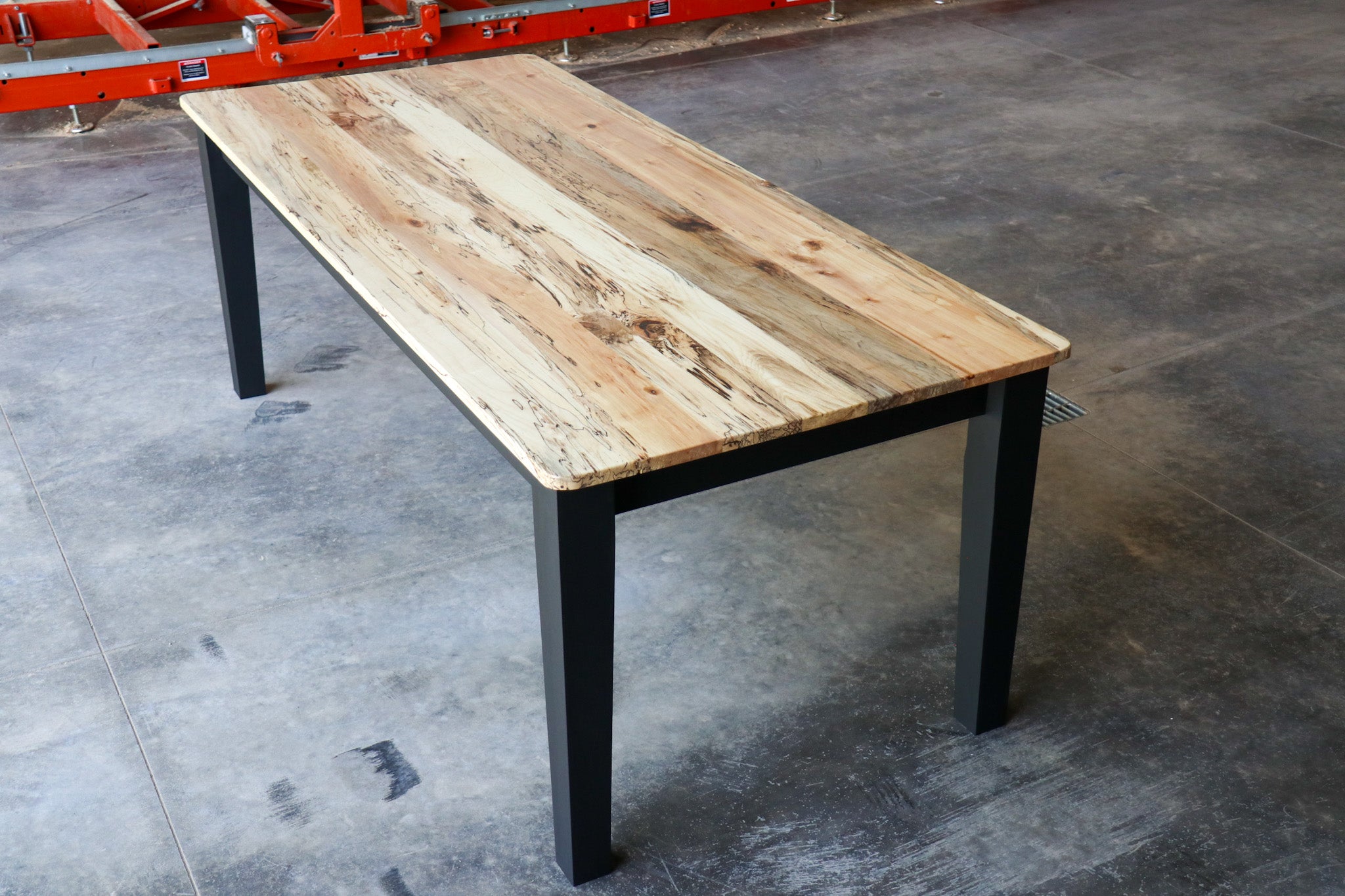 Spalted Maple Modern Shaker Dining Table, Flat Black Paint