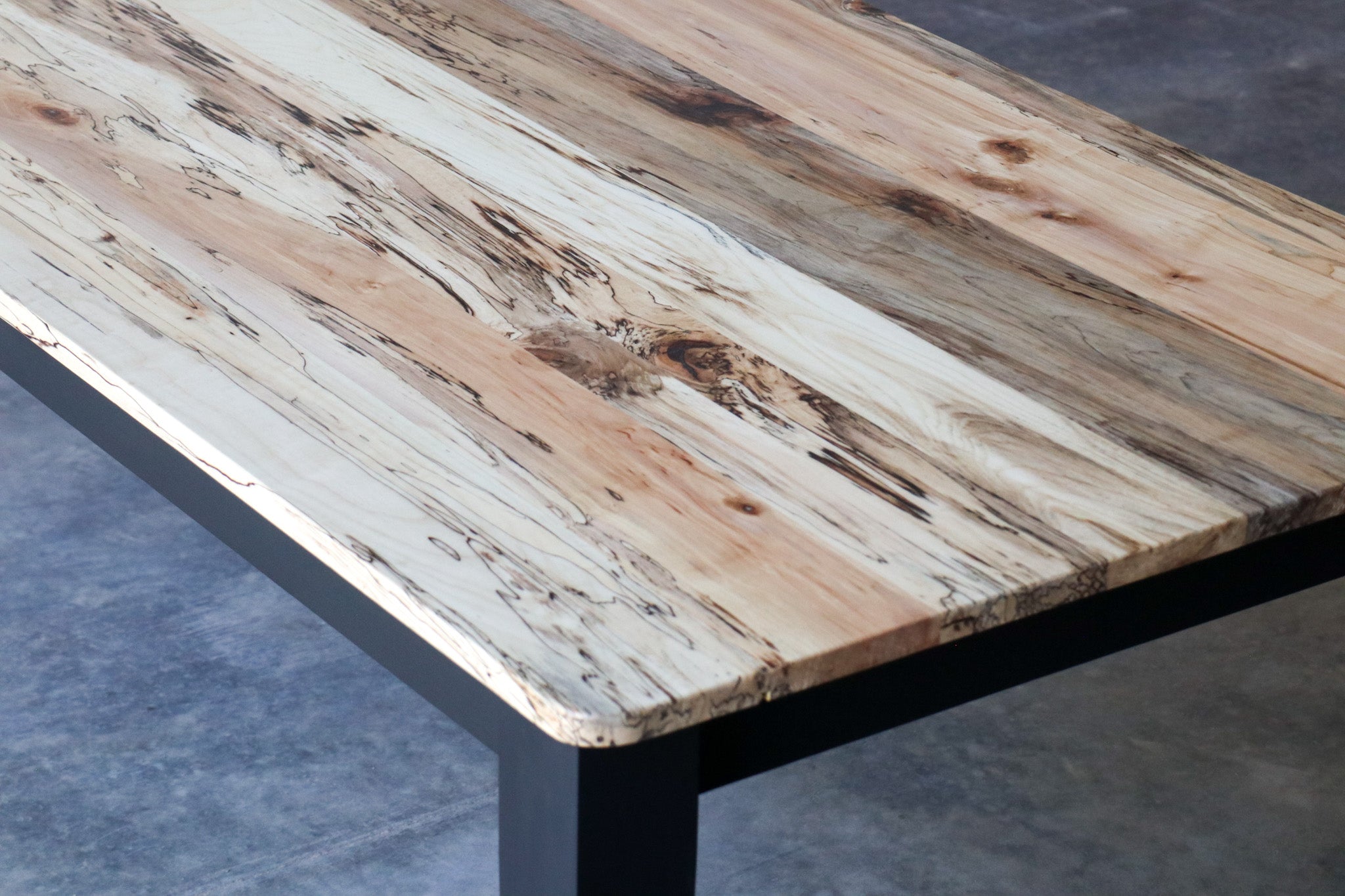 Spalted Maple Modern Shaker Dining Table, Flat Black Paint