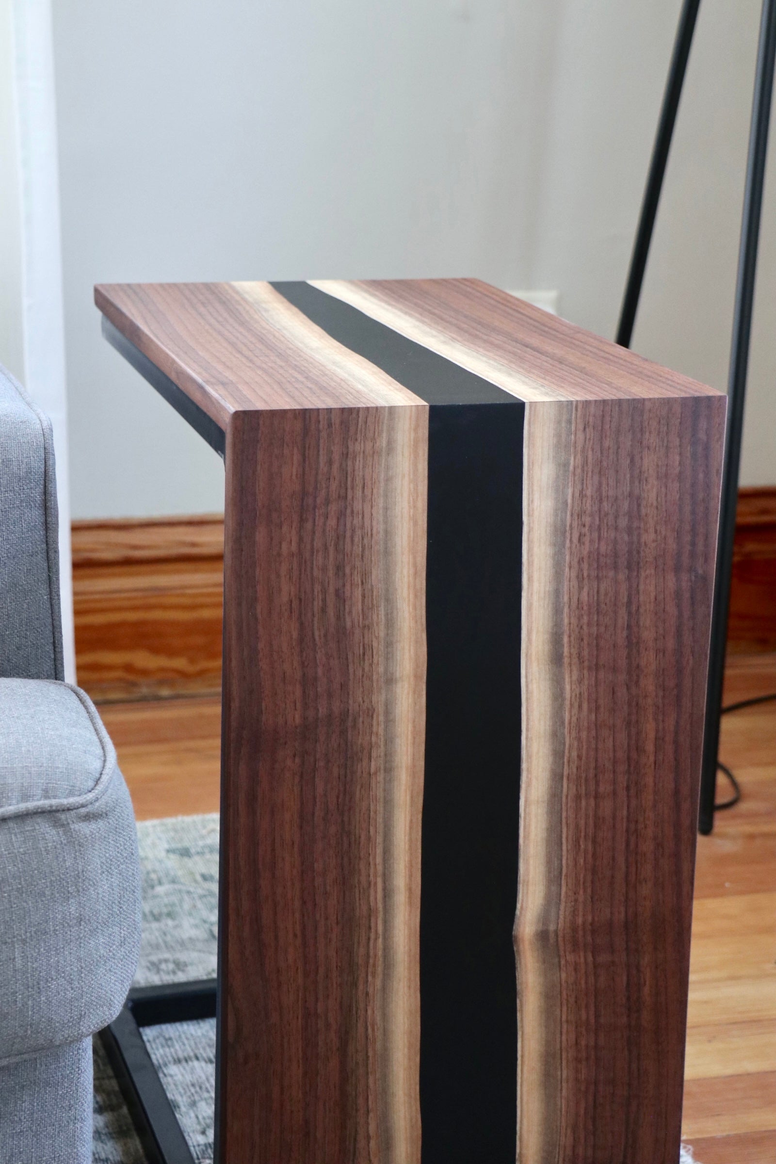 Walnut Waterfall C-table with Black epoxy river (In Stock)