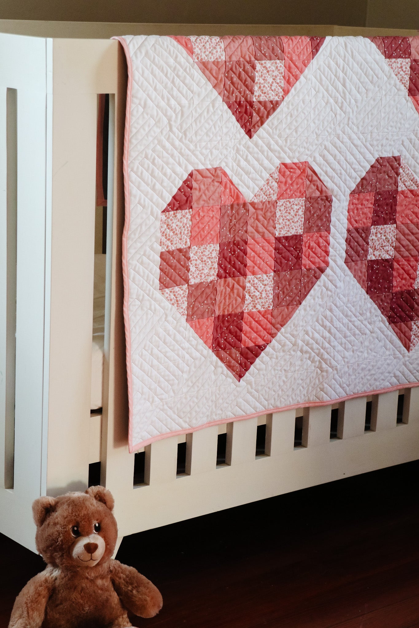 Modern Handmade Baby Quilt - Scrappy Hearts Quilt
