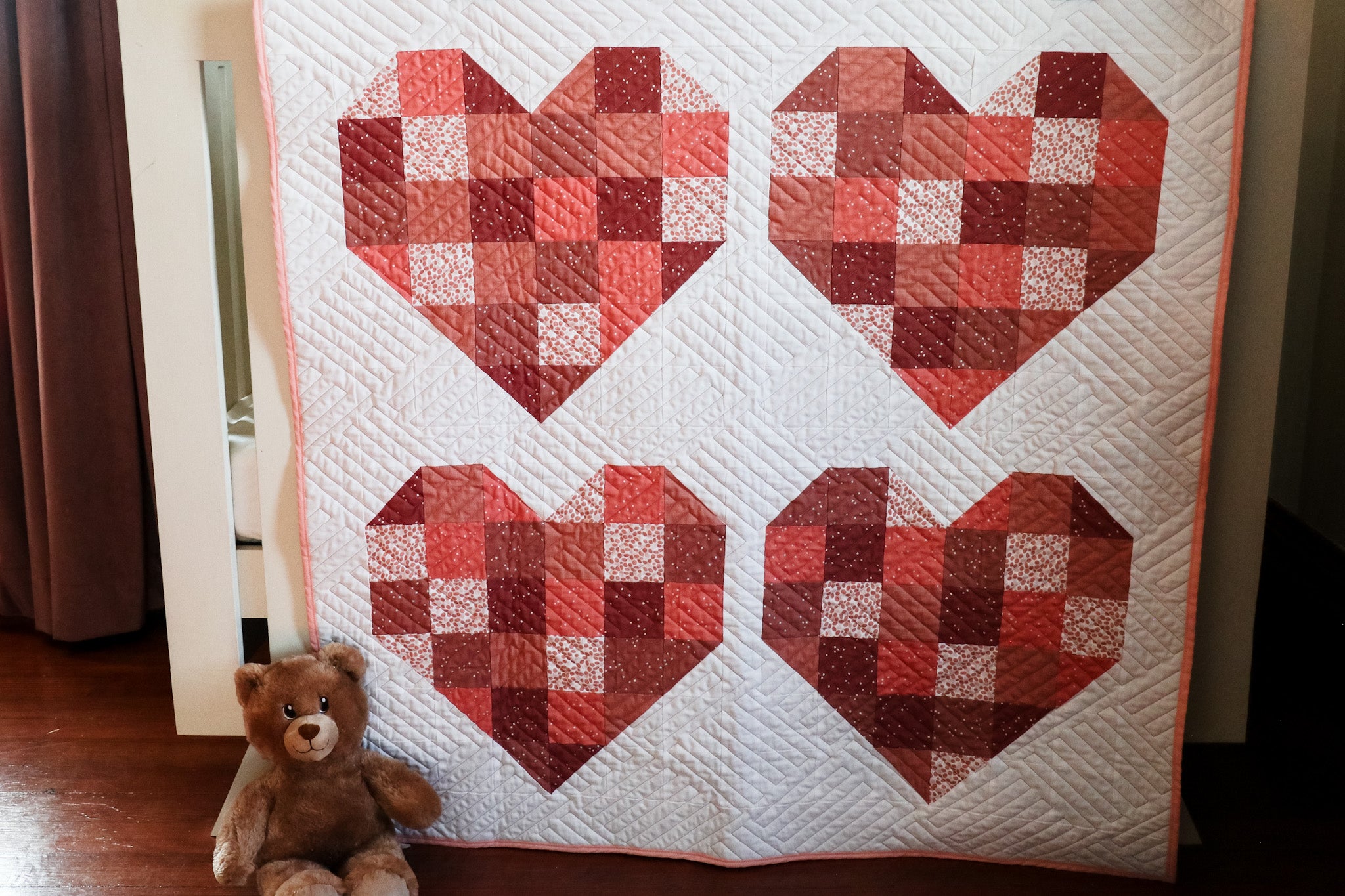 Modern Handmade Baby Quilt - Scrappy Hearts Quilt