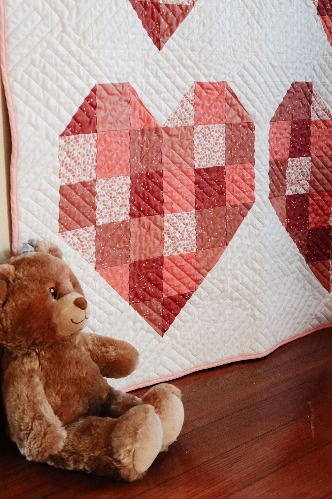 Modern Handmade Baby Quilt - Scrappy Hearts Quilt