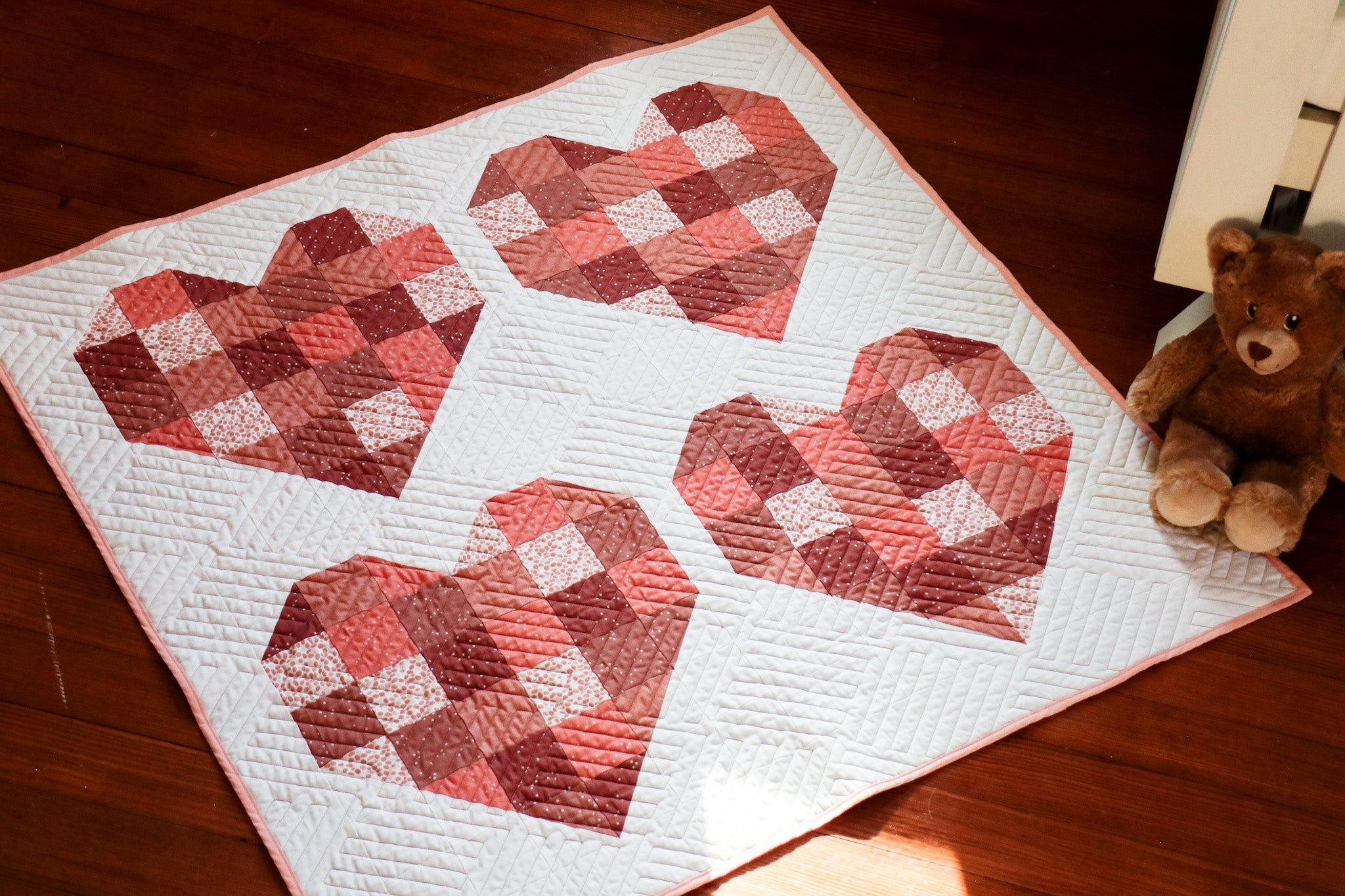 Modern Handmade Baby Quilt - Scrappy Hearts Quilt