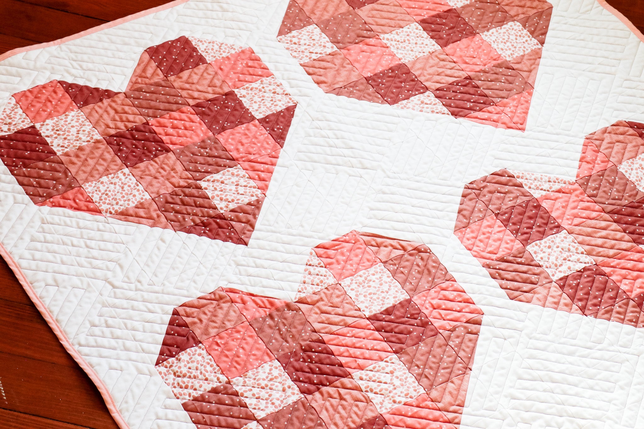 Modern Handmade Baby Quilt - Scrappy Hearts Quilt