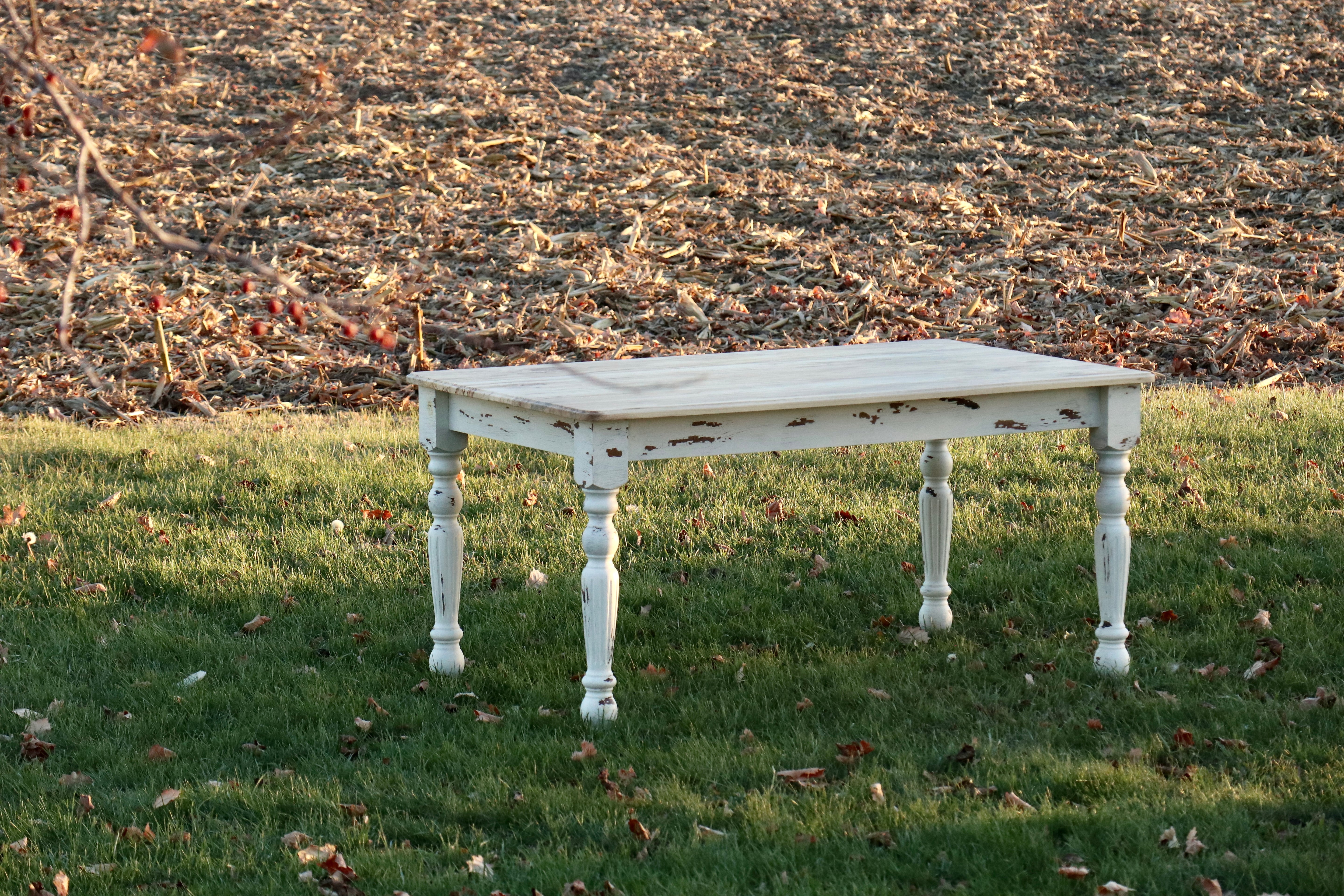 IN STOCK Spalted Maple Farmhouse Dining Table with White-Distressed Paint