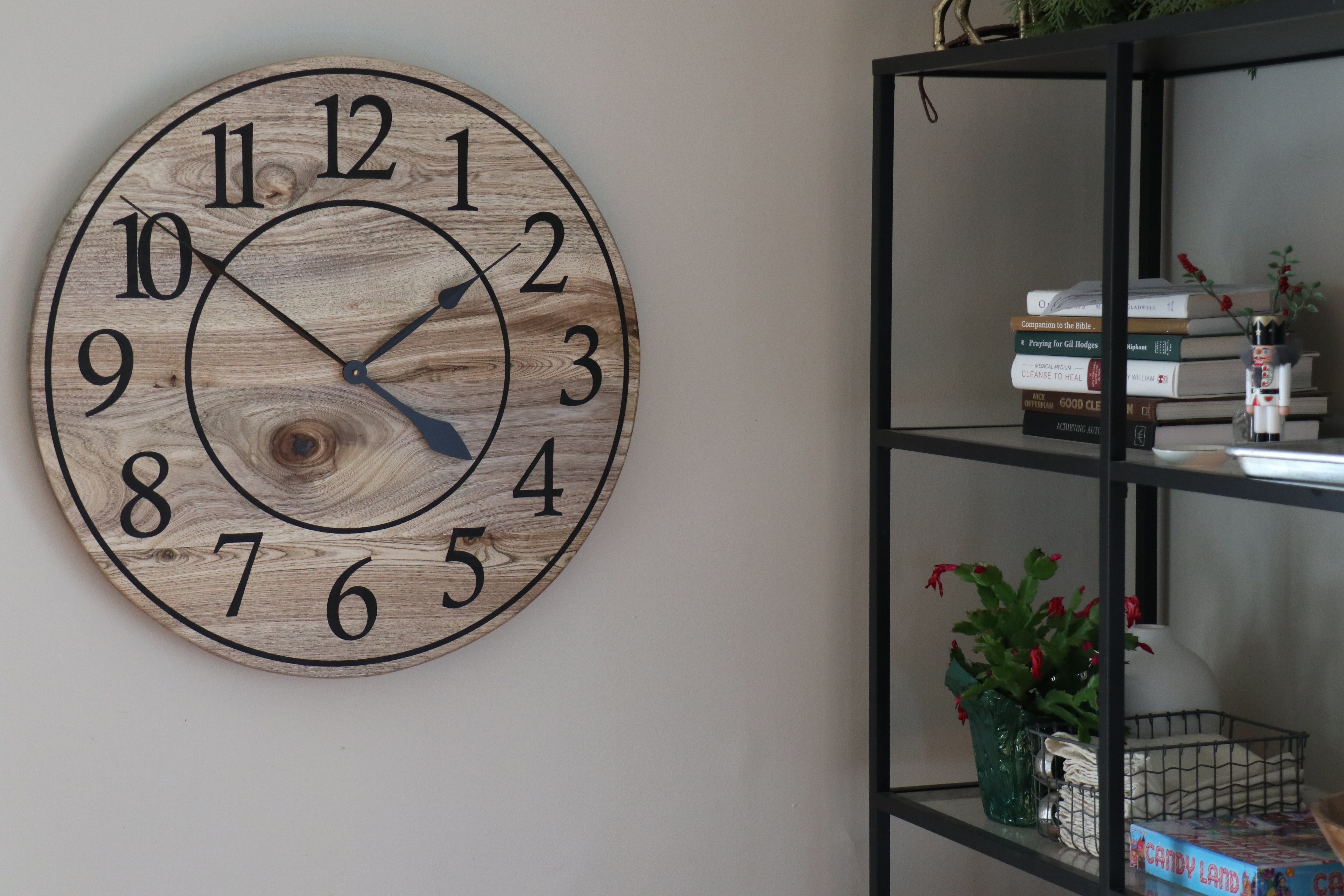 Large 26&quot; Solid Wood Hackberry Wall Clock with walnut stain (in stock)