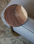9" Gold Round Industrial Side Table, Live-Edge Walnut end table (in stock)