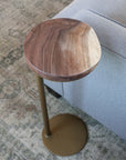 9" Gold Round Industrial Side Table, Live-Edge Walnut end table (in stock)