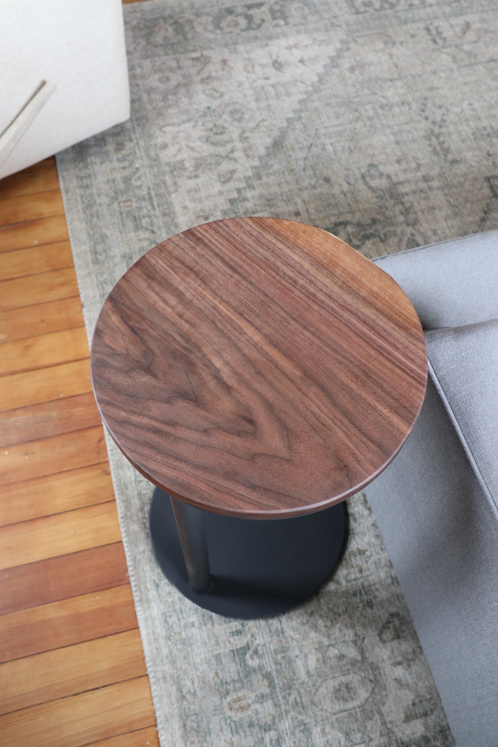 15&quot; Large Live-Edge Walnut, Round Industrial Side Table (in stock)