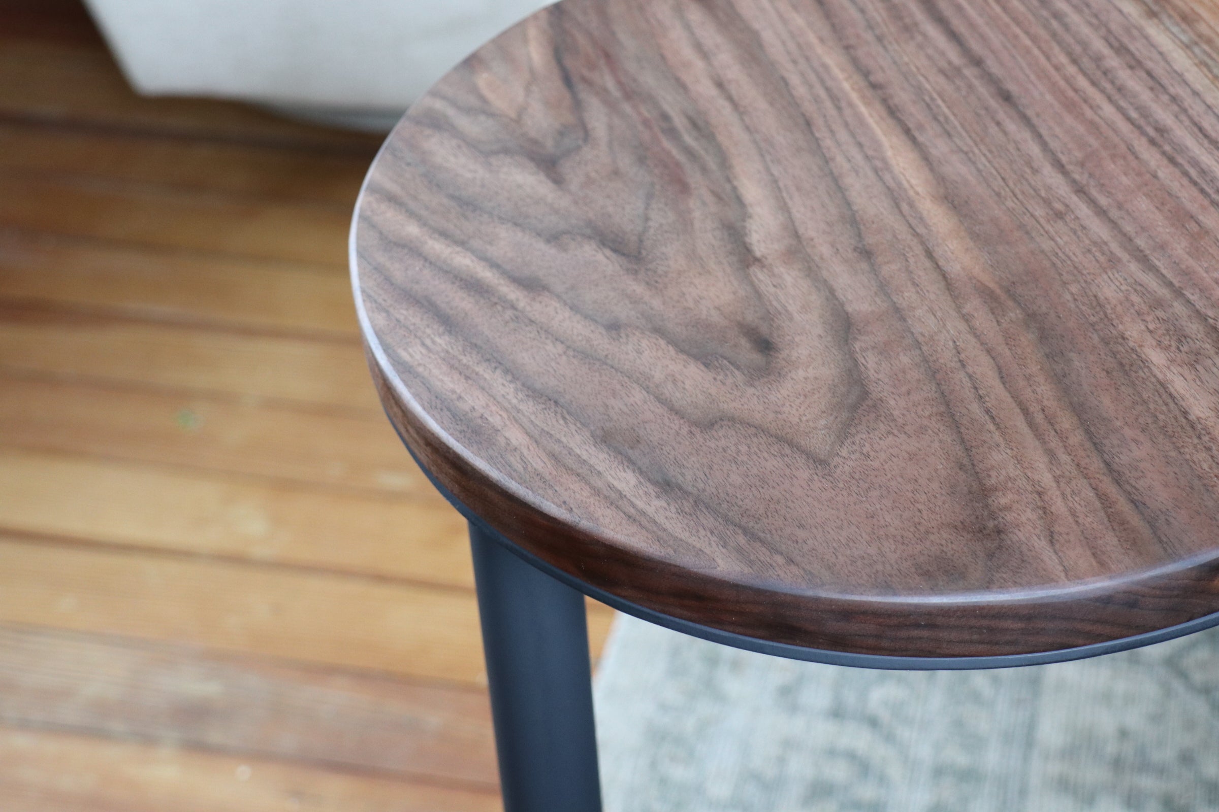 15&quot; Large Live-Edge Walnut, Round Industrial Side Table (in stock)