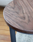 15" Large Live-Edge Walnut, Round Industrial Side Table (in stock)