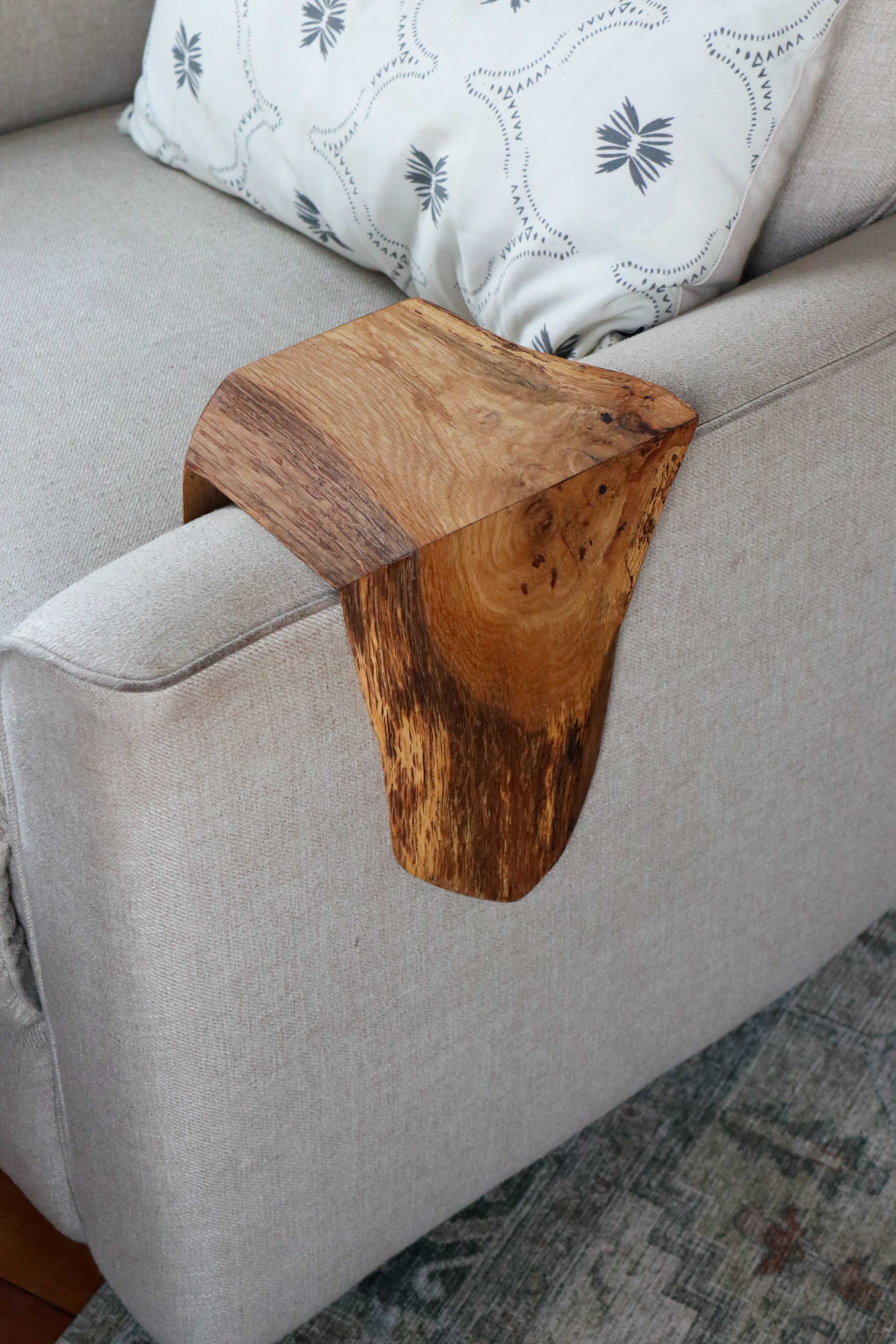 Waterfall Live Edge White Oak Wood Armrest Table