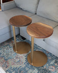 Small Live-Edge Walnut, Gold Round Industrial Side Table