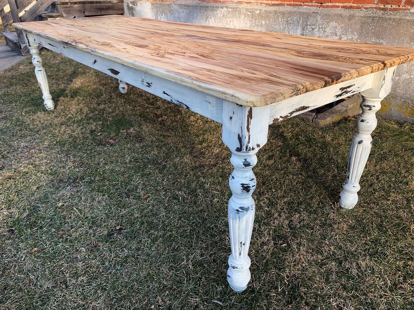 Spalted Maple Farmhouse Dining Table with White-Distressed Paint - Hazel Oak Farms