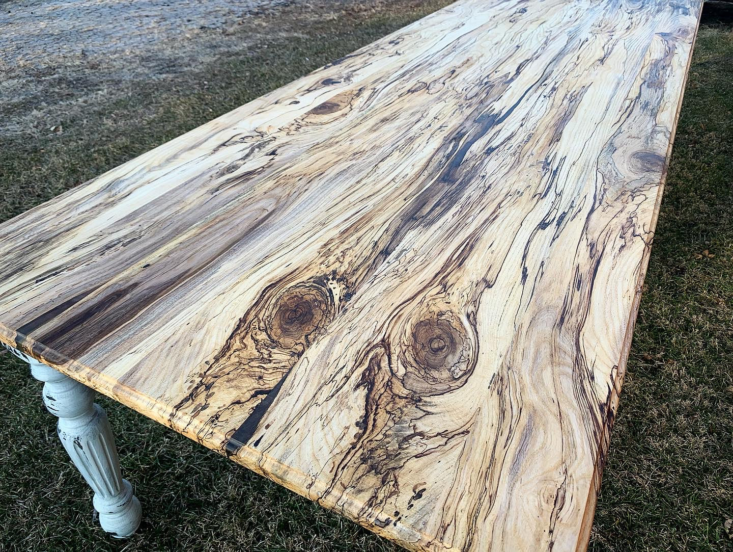 Spalted Maple Farmhouse Dining Table with White-Distressed Paint - Hazel Oak Farms