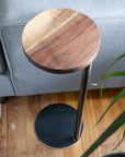 Live-Edge Walnut, Round Industrial Side Table - Hazel Oak Farms