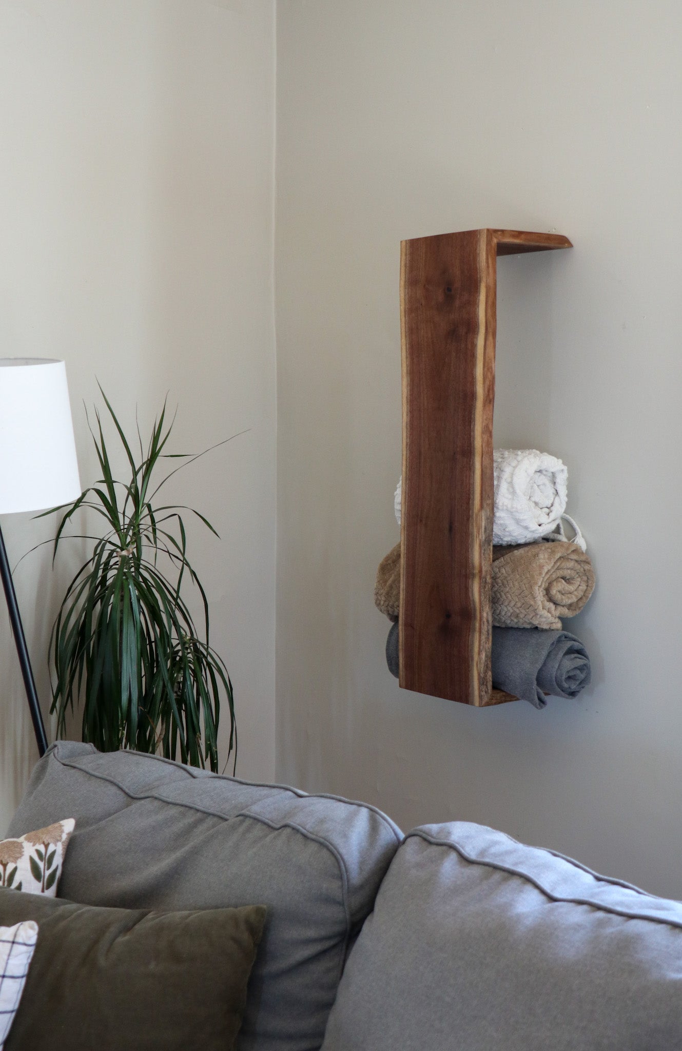 Live Edge Walnut Waterfall Blanket or Towel Shelf - Hazel Oak Farms