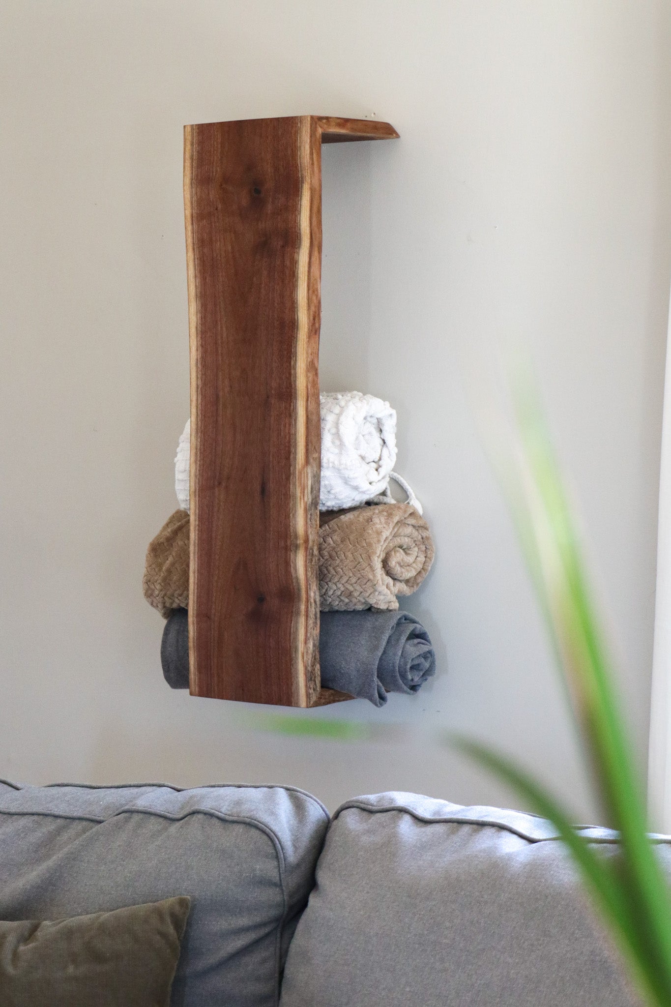 Live Edge Walnut Waterfall Blanket or Towel Shelf - Hazel Oak Farms