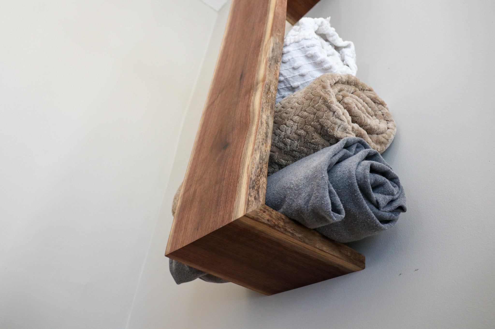 Live Edge Walnut Waterfall Blanket or Towel Shelf - Hazel Oak Farms