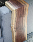 Live Edge Walnut Waterfall Armrest Sofa Table - Extra Long Square To the Floor