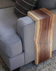 Live Edge Walnut Waterfall Armrest Sofa Table - Extra Long Square To the Floor