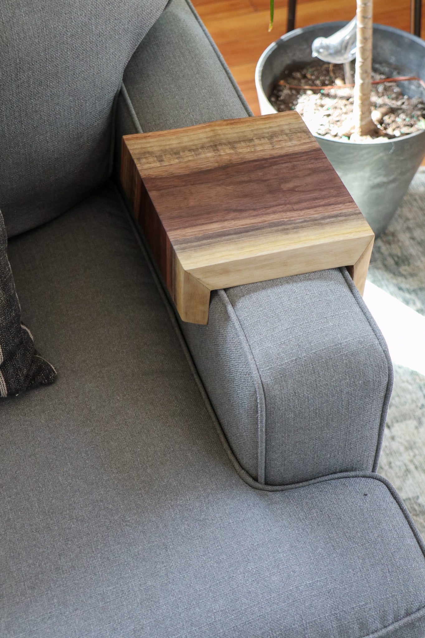 Live Edge Walnut Waterfall Armrest Sofa Table - Extra Long Square To the Floor