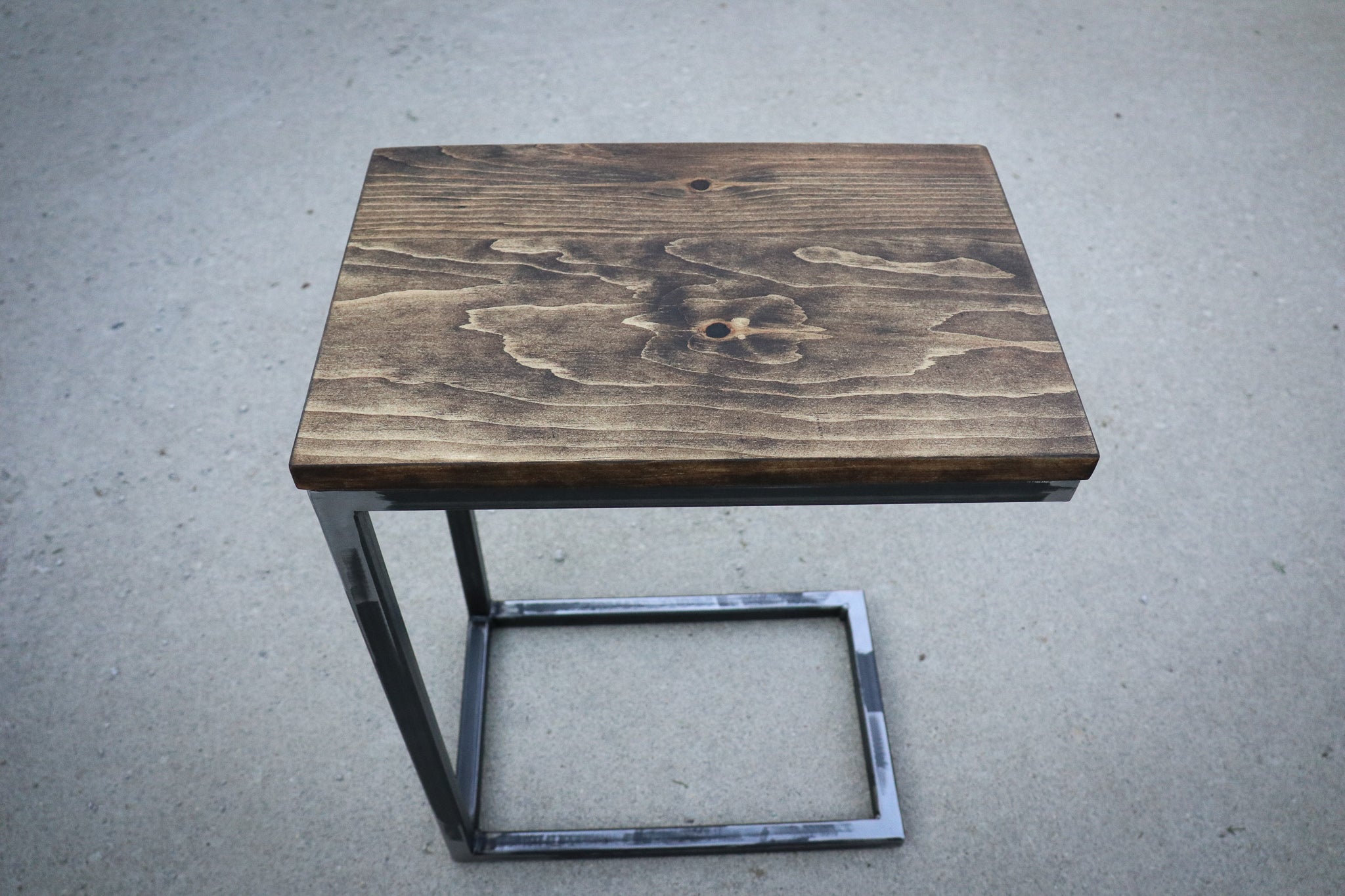 Pine Wood &amp; Metal Industrial Side C Table