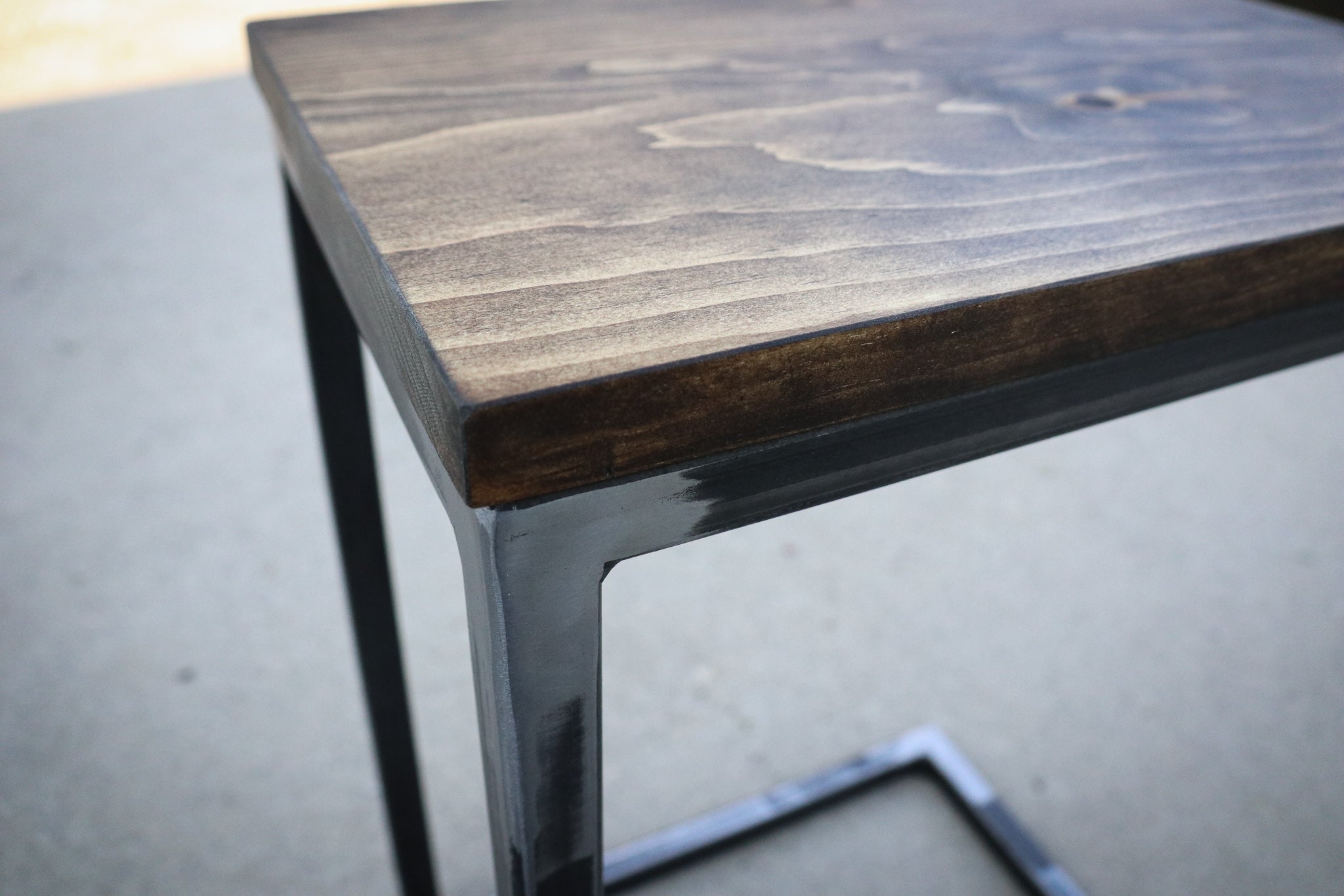 Pine Wood &amp; Metal Industrial Side C Table