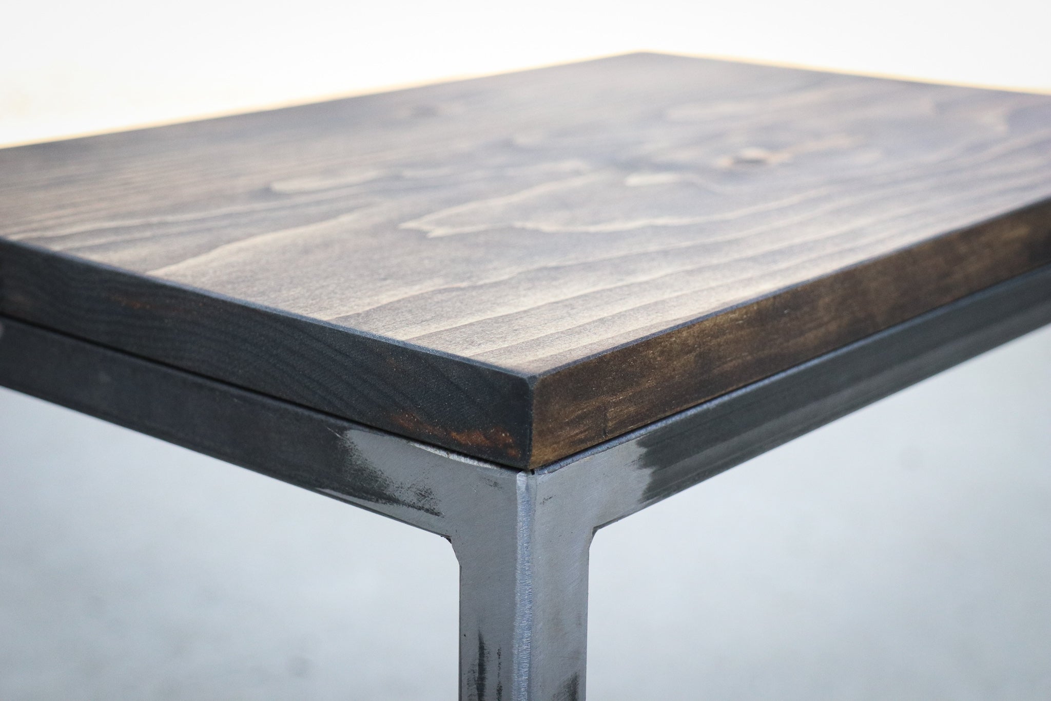 Pine Wood &amp; Metal Industrial Side C Table