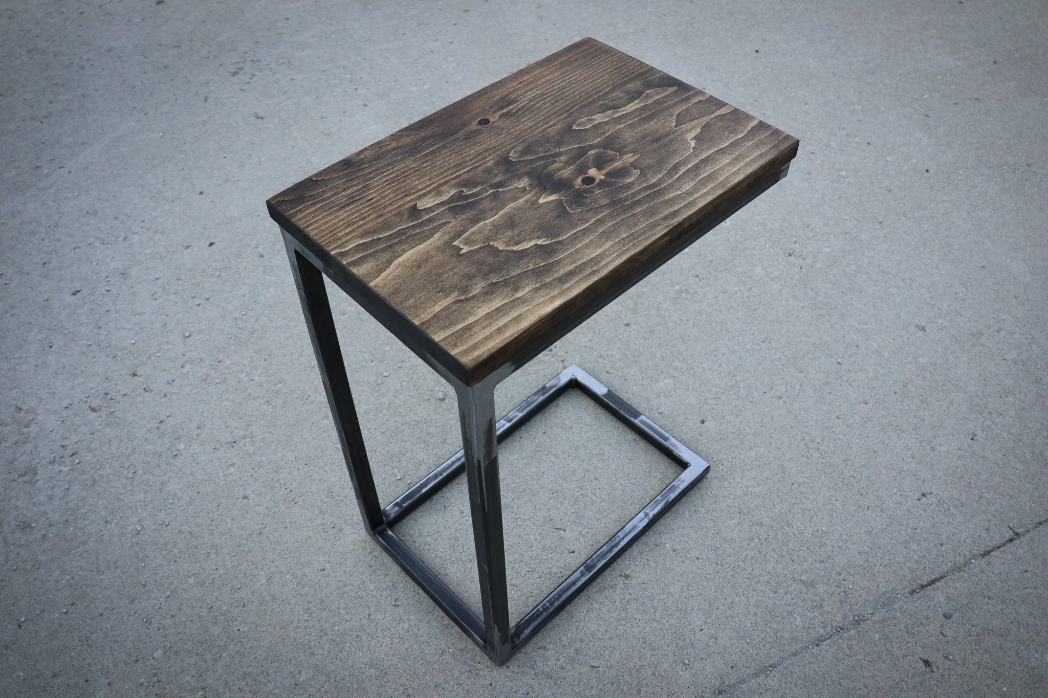 Pine Wood &amp; Metal Industrial Side C Table