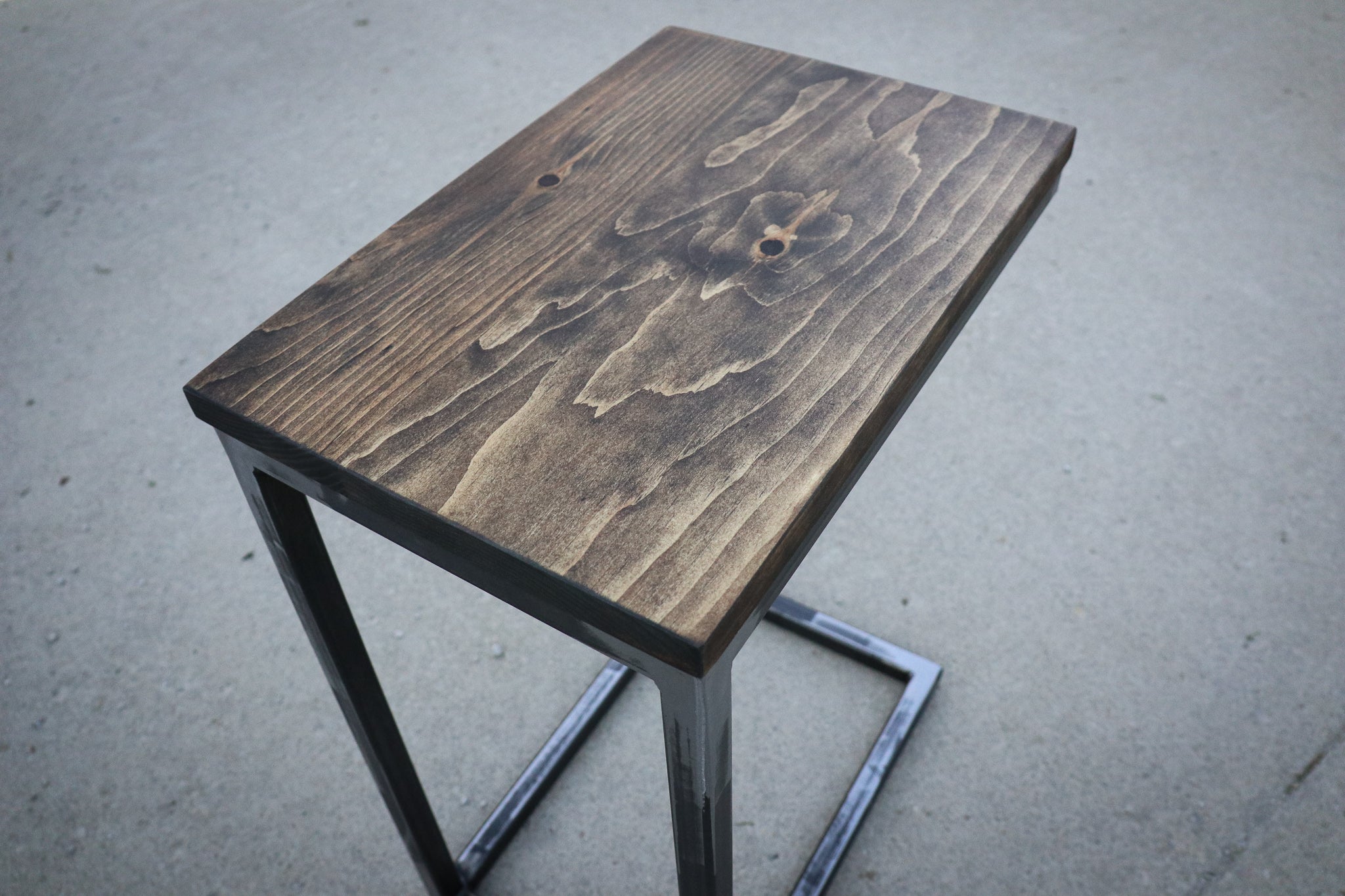 Pine Wood &amp; Metal Industrial Side C Table