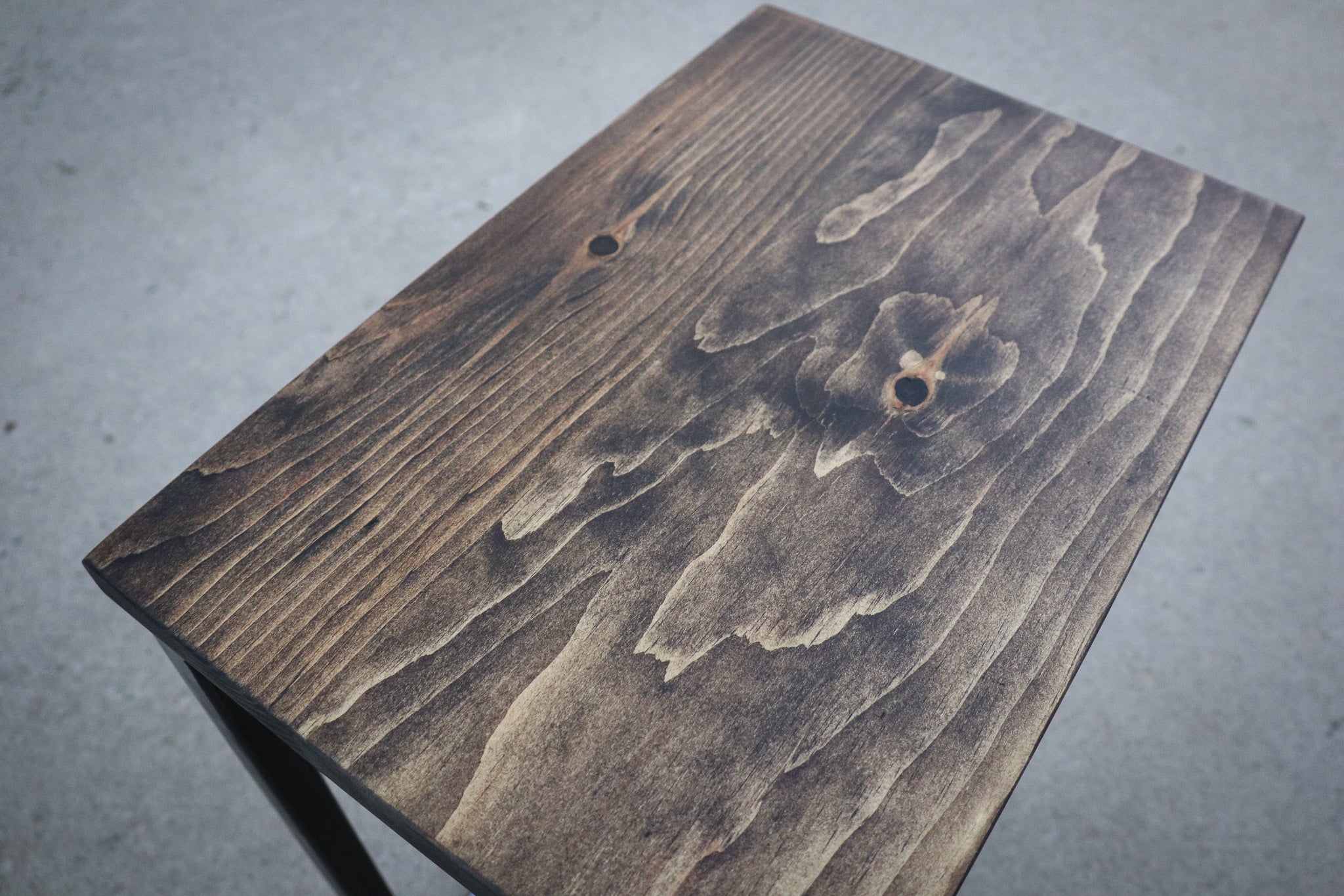 Pine Wood &amp; Metal Industrial Side C Table
