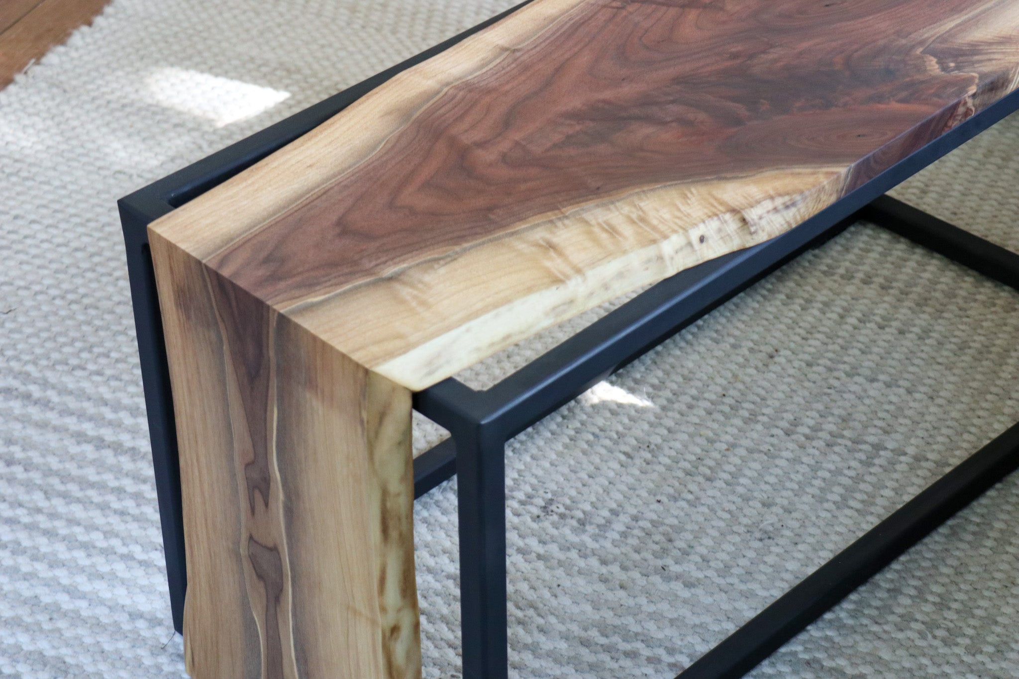 Live-Edge Walnut Waterfall Bench Coffee Table (in stock)