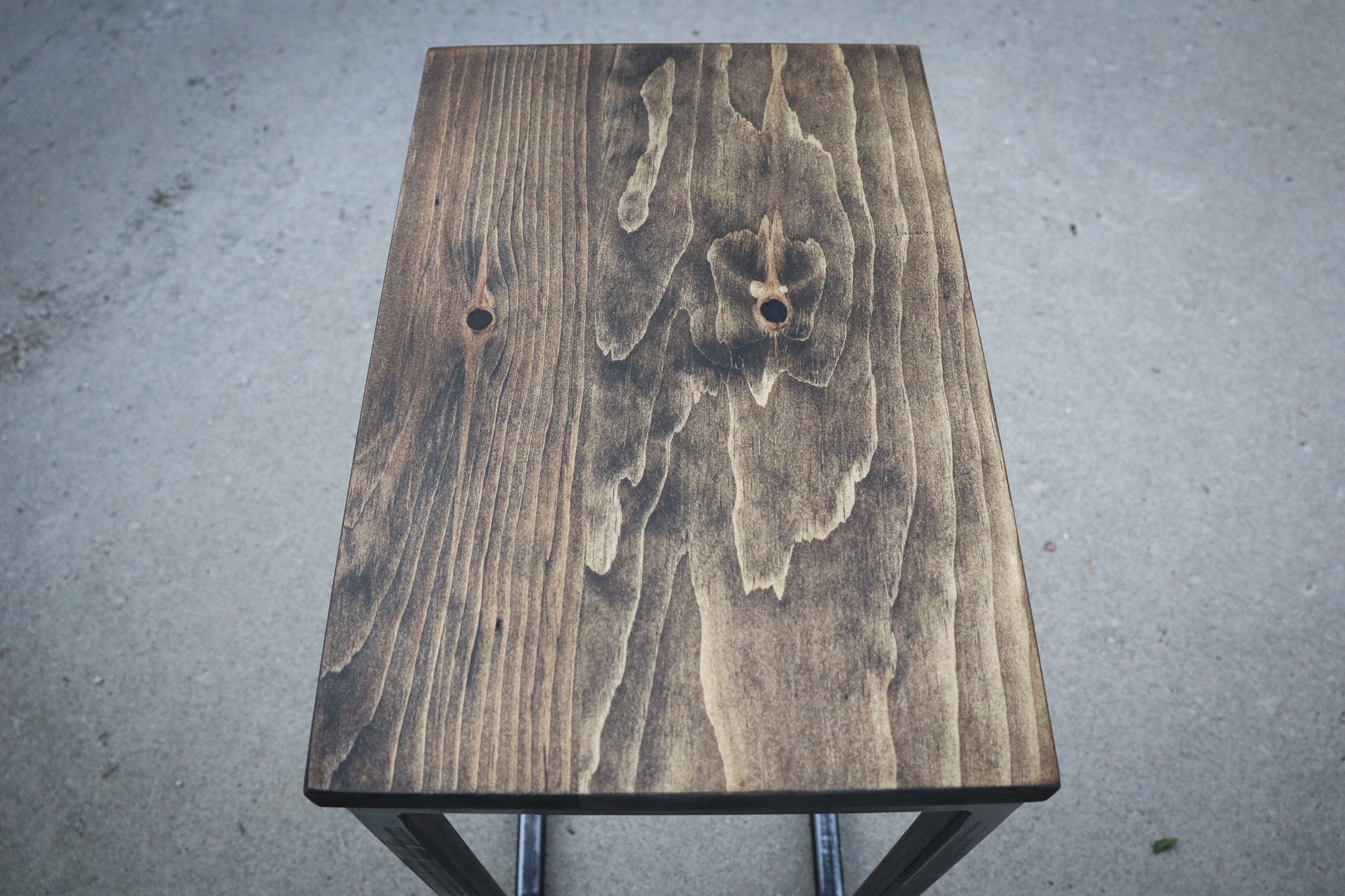 Pine Wood &amp; Metal Industrial Side C Table