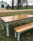 Farmhouse Dining Table with Grey Distressed Legs and Stained Top Handmade Furniture in Iowa, USA