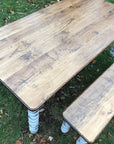 Farmhouse Dining Table with Grey Distressed Legs and Stained Top Handmade Furniture in Iowa, USA