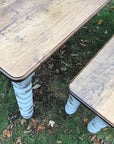 Farmhouse Dining Table with Grey Distressed Legs and Stained Top Handmade Furniture in Iowa, USA