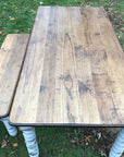 Farmhouse Dining Table with Grey Distressed Legs and Stained Top Handmade Furniture in Iowa, USA