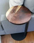Large Live-Edge Walnut, Round Industrial Side Table