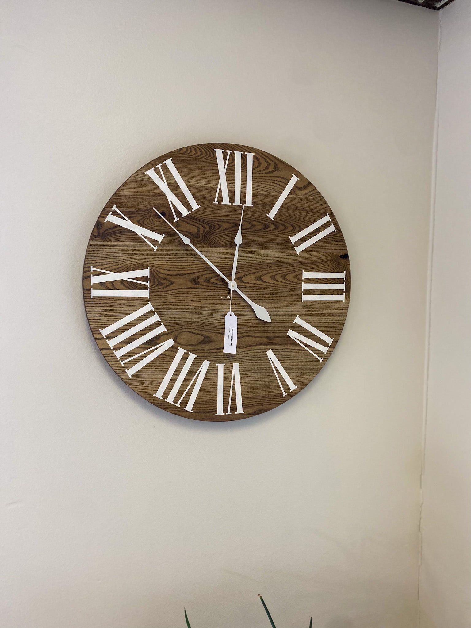 Dark Stained Solid Ash Wood Wall Clock with White Roman Numerals - Hazel Oak Farms