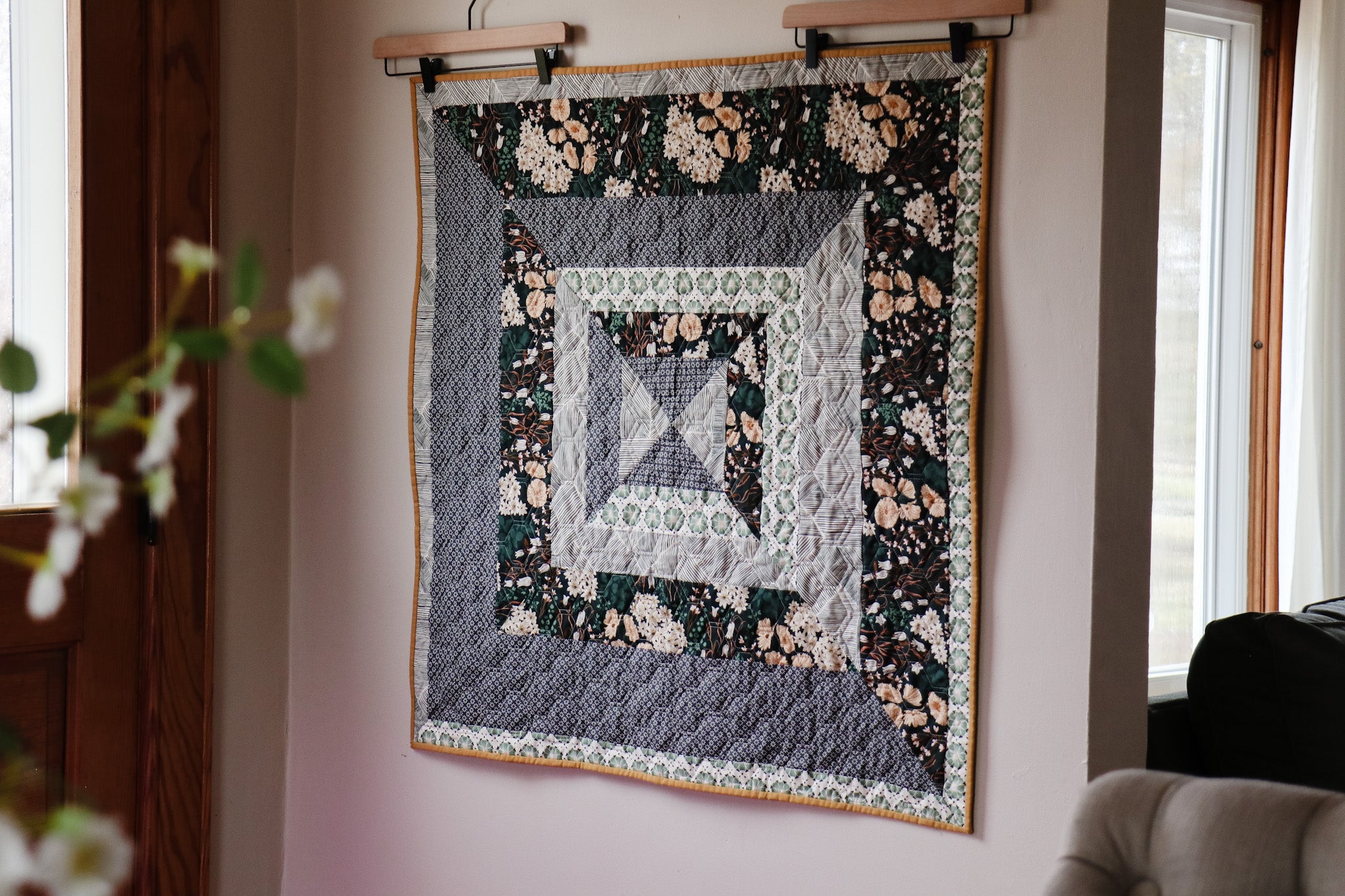 Modern Handmade Baby Quilt - Blue Floral Squares 