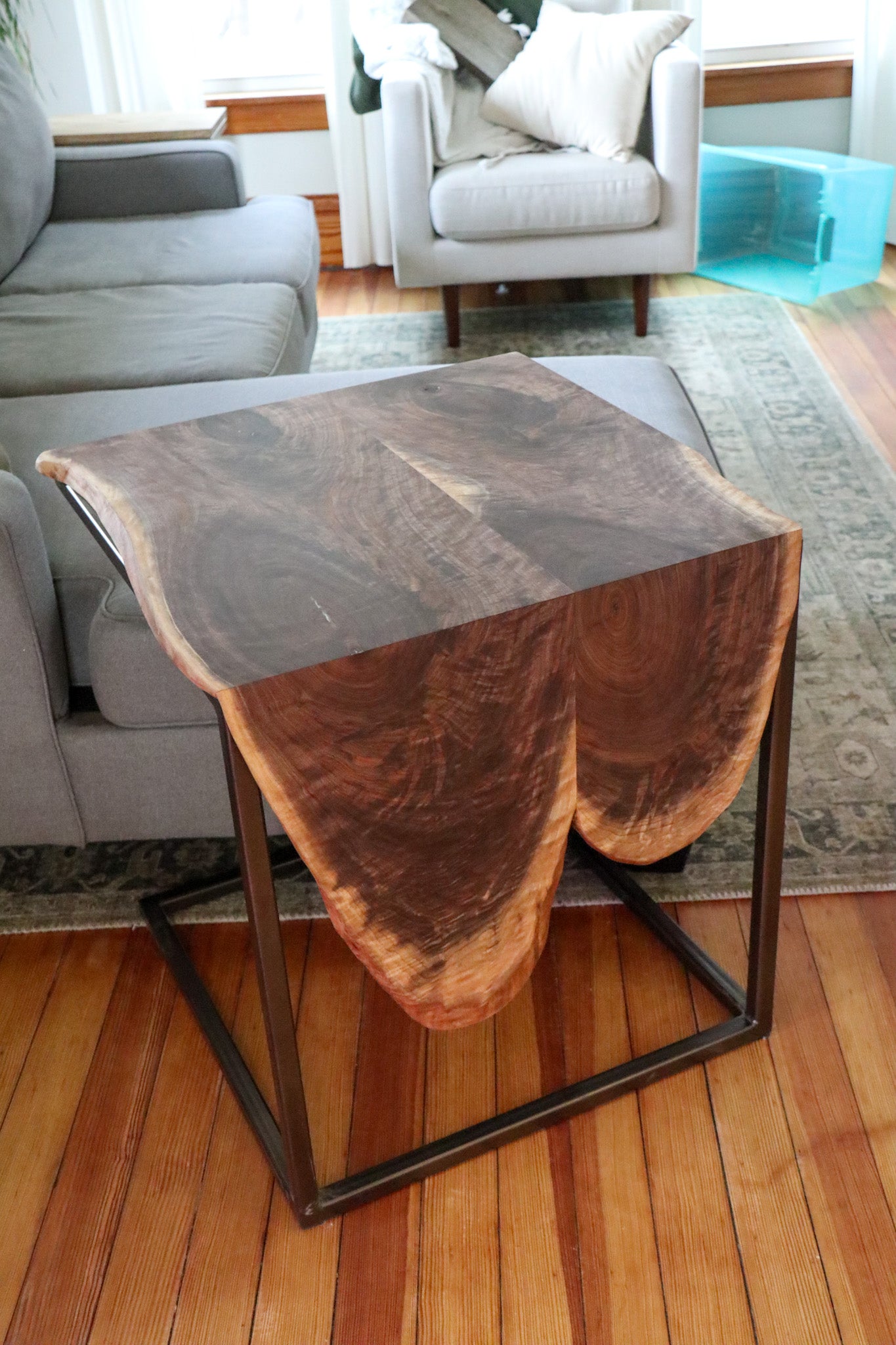 Double Live-Edge Walnut Waterfall Side C-Table - Hazel Oak Farms Handmade Furniture in Iowa, USA