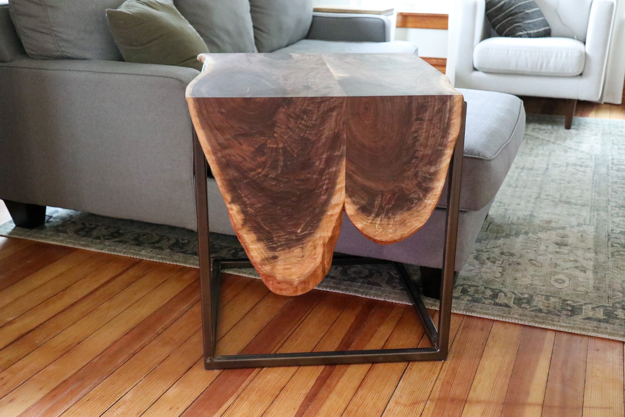 Double Live-Edge Walnut Waterfall Side C-Table - Hazel Oak Farms Handmade Furniture in Iowa, USA