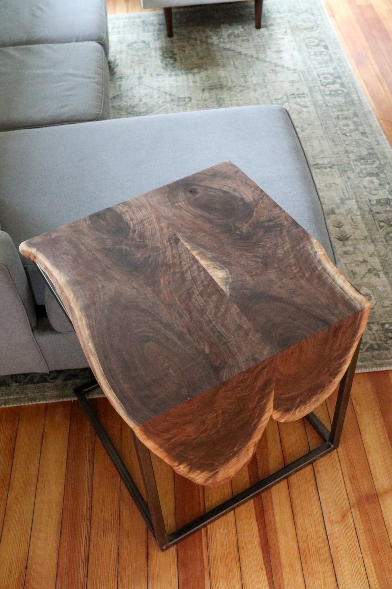 Double Live-Edge Walnut Waterfall Side C-Table - Hazel Oak Farms Handmade Furniture in Iowa, USA